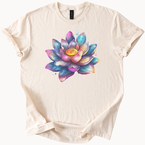Gildan Tops - Lotus Flower Graphic T Shirt Colorful Watercolor Floral Art Tee Shirt Gift